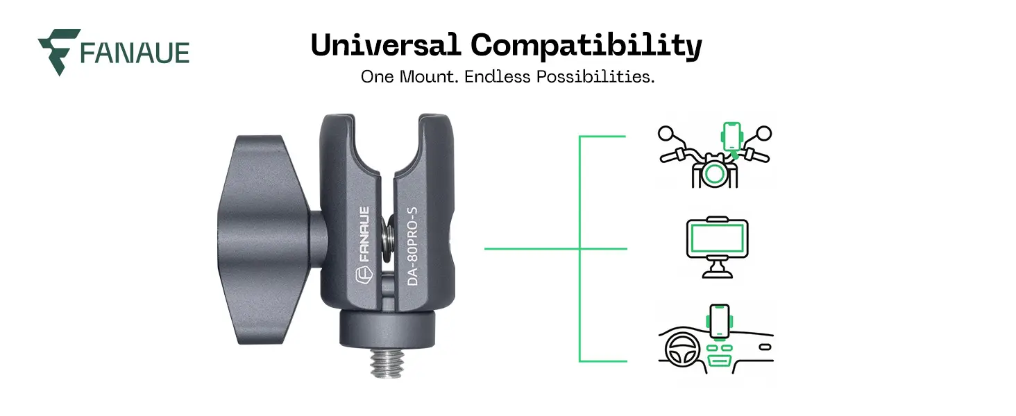 FANAUE Single Socket Arm with 1/4"-20 Thread,Compatible with 17mm(0.66inch) ball,Fits Bicycle, Motorcycle_1