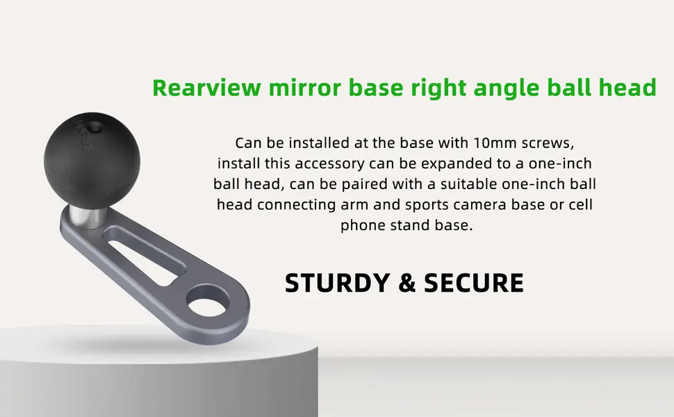 FANAUE MB-02 Ball Mount Base with 10mm Mounting Hole,Right Angle Motorcycle Rearview Mirror Mounting Base, Compatible with DA-60 DA-90 DA-150 Double Socket Arm and Other Compatible Devices_1