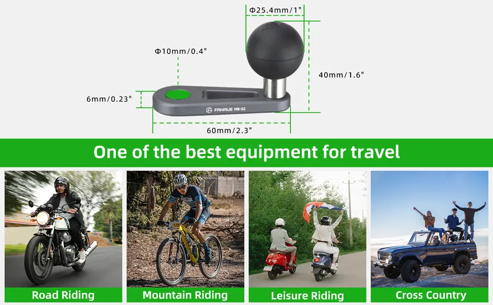 FANAUE MB-02 Ball Mount Base with 10mm Mounting Hole,Right Angle Motorcycle Rearview Mirror Mounting Base, Compatible with DA-60 DA-90 DA-150 Double Socket Arm and Other Compatible Devices_4