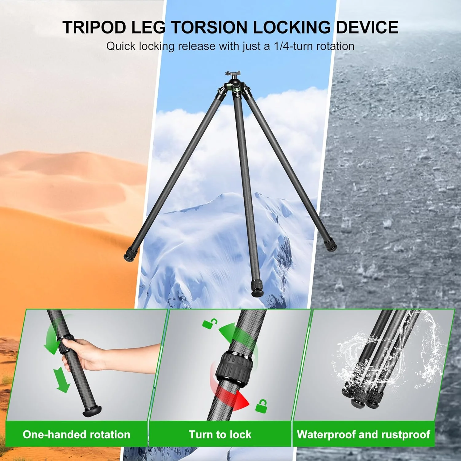 FANAUE ST-3620-65 Carbon Fiber Tripod With Arca Swiss quick release plate clamp with Rotating Ball Head Adapter,Load 55.12lb/25kg_1