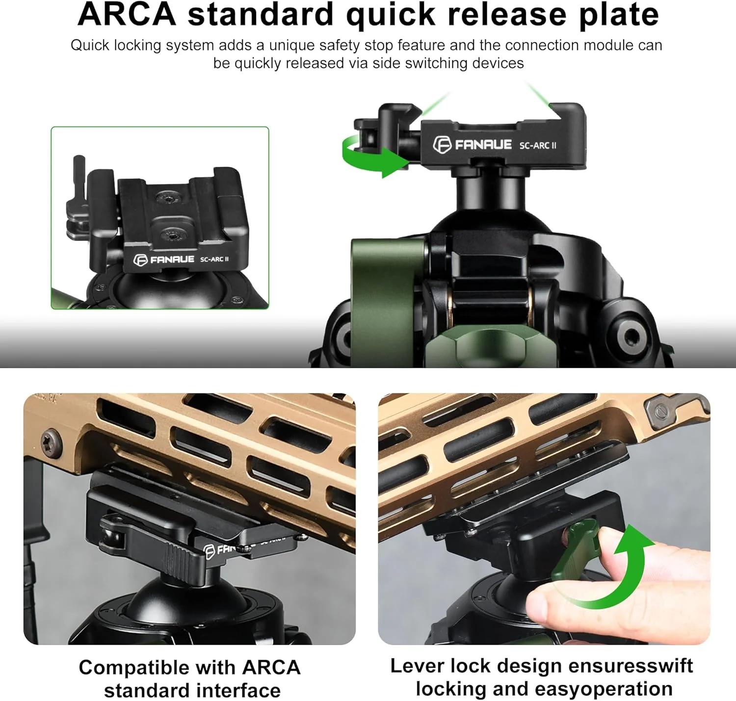 FANAUE ST-3620-65 Carbon Fiber Tripod With Arca Swiss quick release plate clamp with Rotating Ball Head Adapter,Load 55.12lb/25kg_3