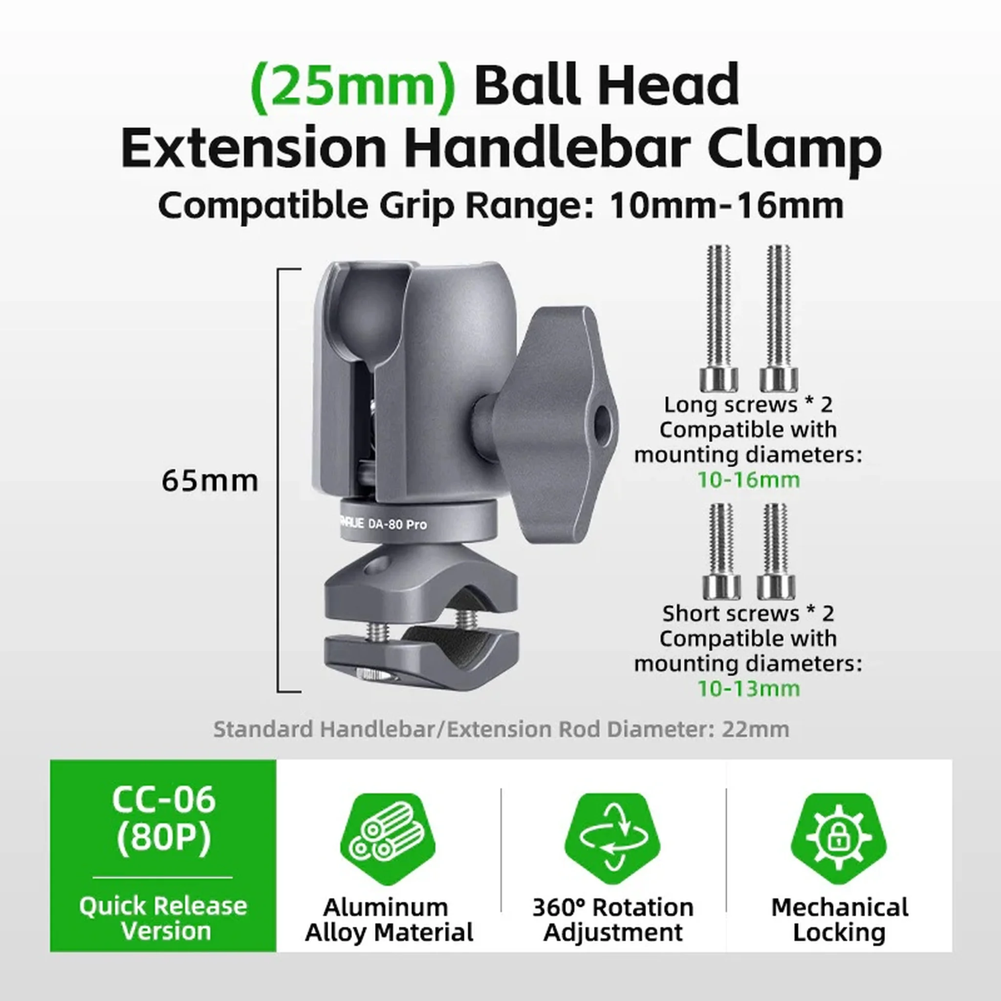 FANAUE Single Socket Arm with Handlebar Clamp Mount U-Bolt Base Compatible with RAM Mounts 1 Inch Ball Head and Bike Motorcycle Phone Holder, Can be Installed on 0.87-1.26" Diameter Rail Round Rod