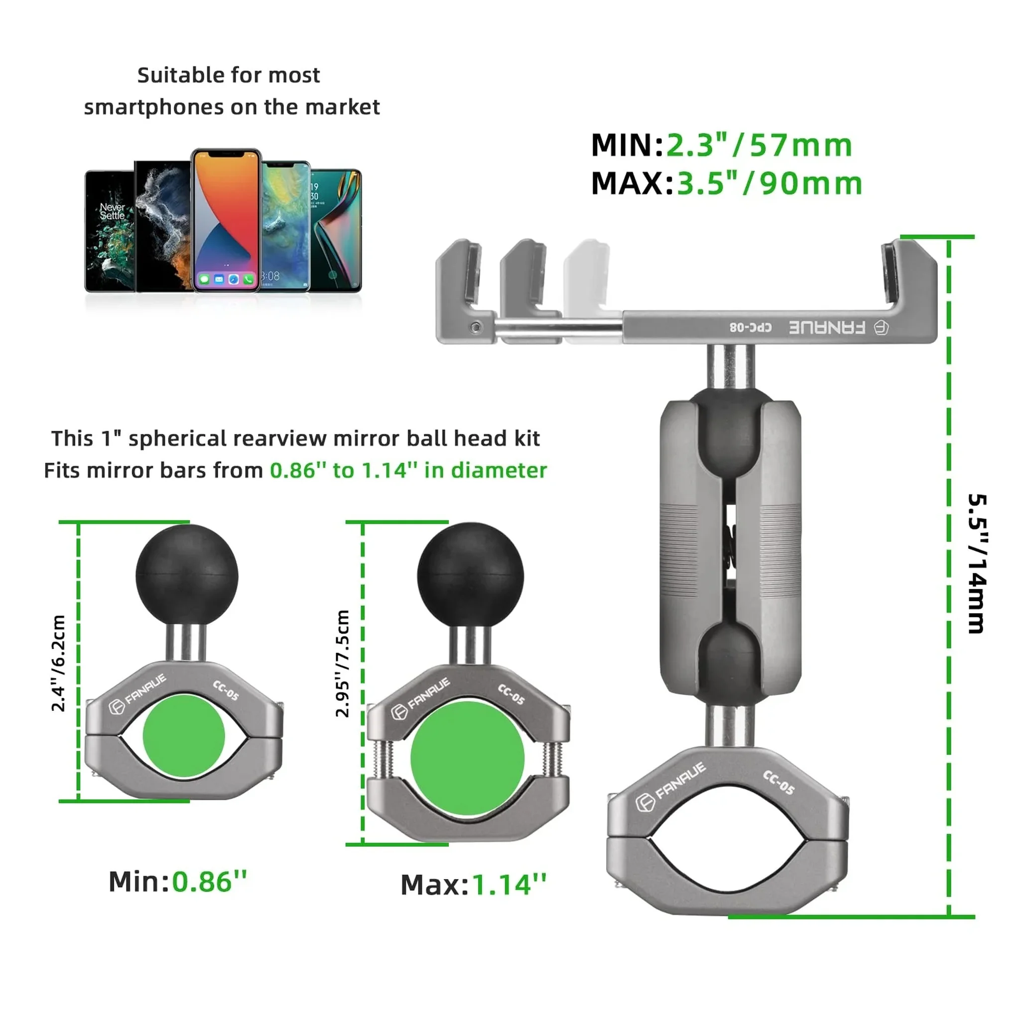 FANAUE CC-05T Motorcycle Phone Mount for Handlebar