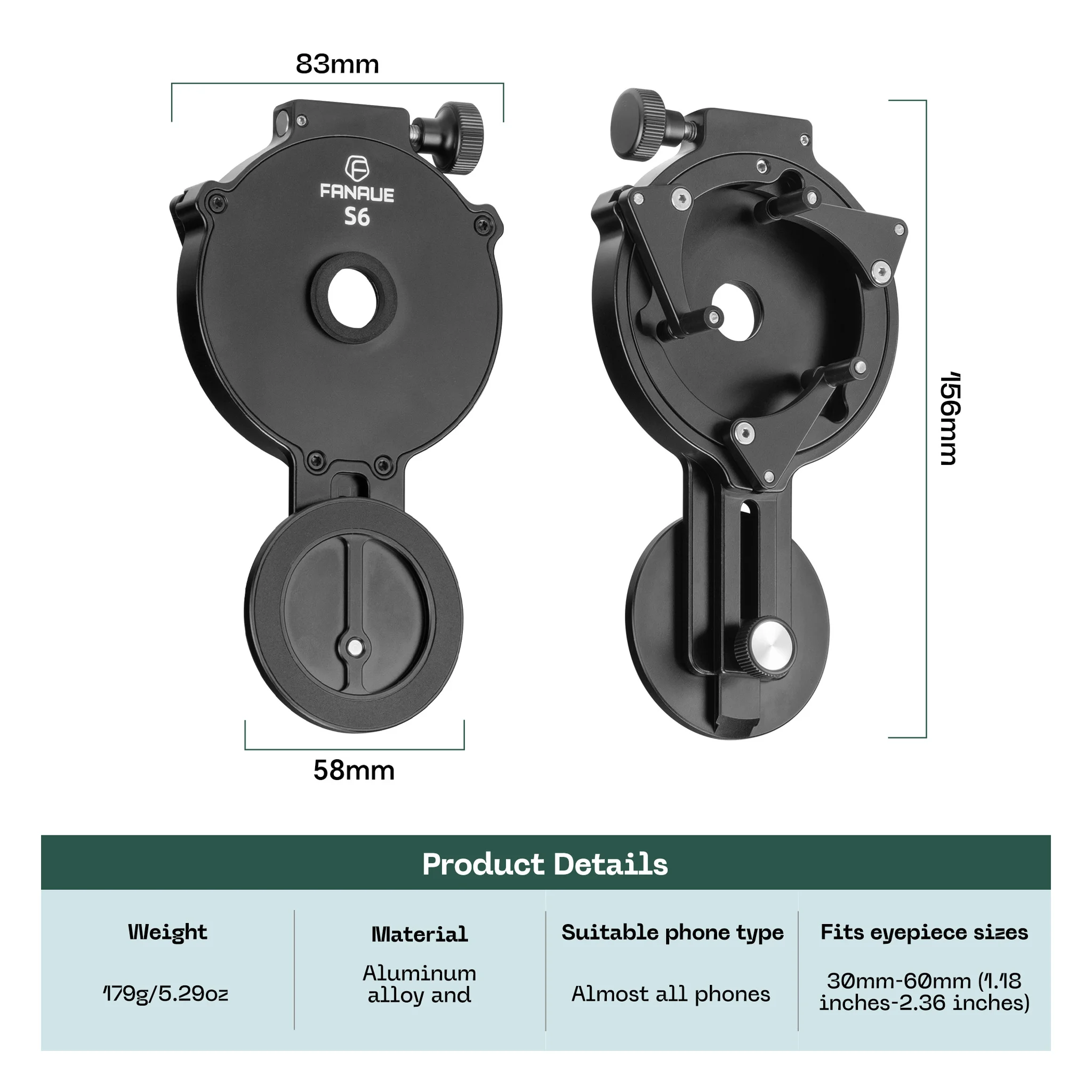 FANAUE Smartphone Digiscoping Adapter with Magnetic Mount For for Binoculars and Spotting Scope