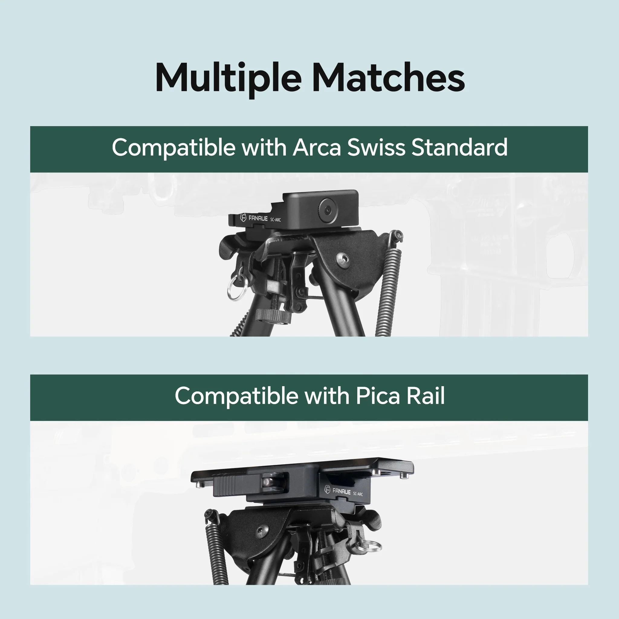 FANAUE SC-ARC Bipod Clamp Quick Release with Adapter Mount-Arca Swiss/RRS Dovetail to Picatinny