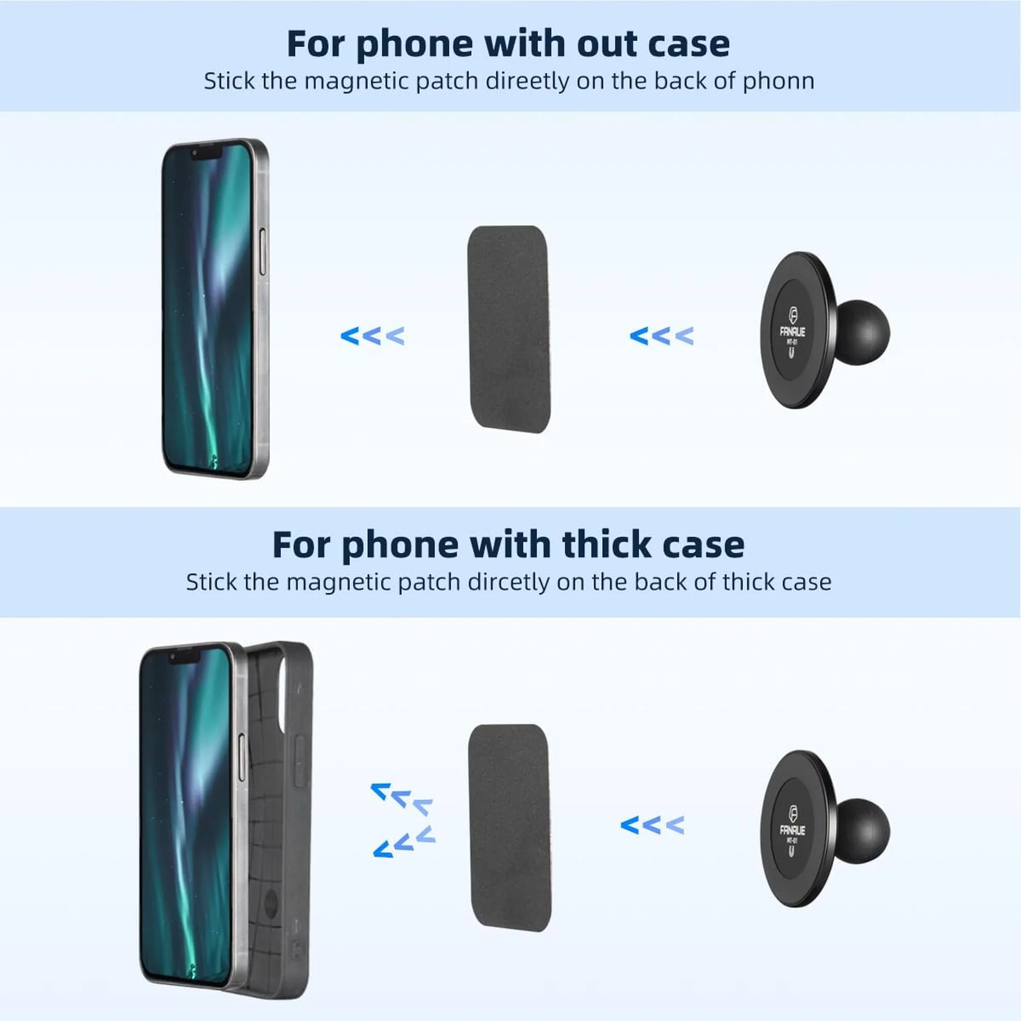 FANAUE Cell Phone Holder Base with 25/20/17mm Ball Head Magnetic Car Phone Mount Stand Compatible with RAM Mount B Size 1 inch, can be Mounted on car Dashboard, Windshield, Suitable for 4.7-7.5" Smartphone