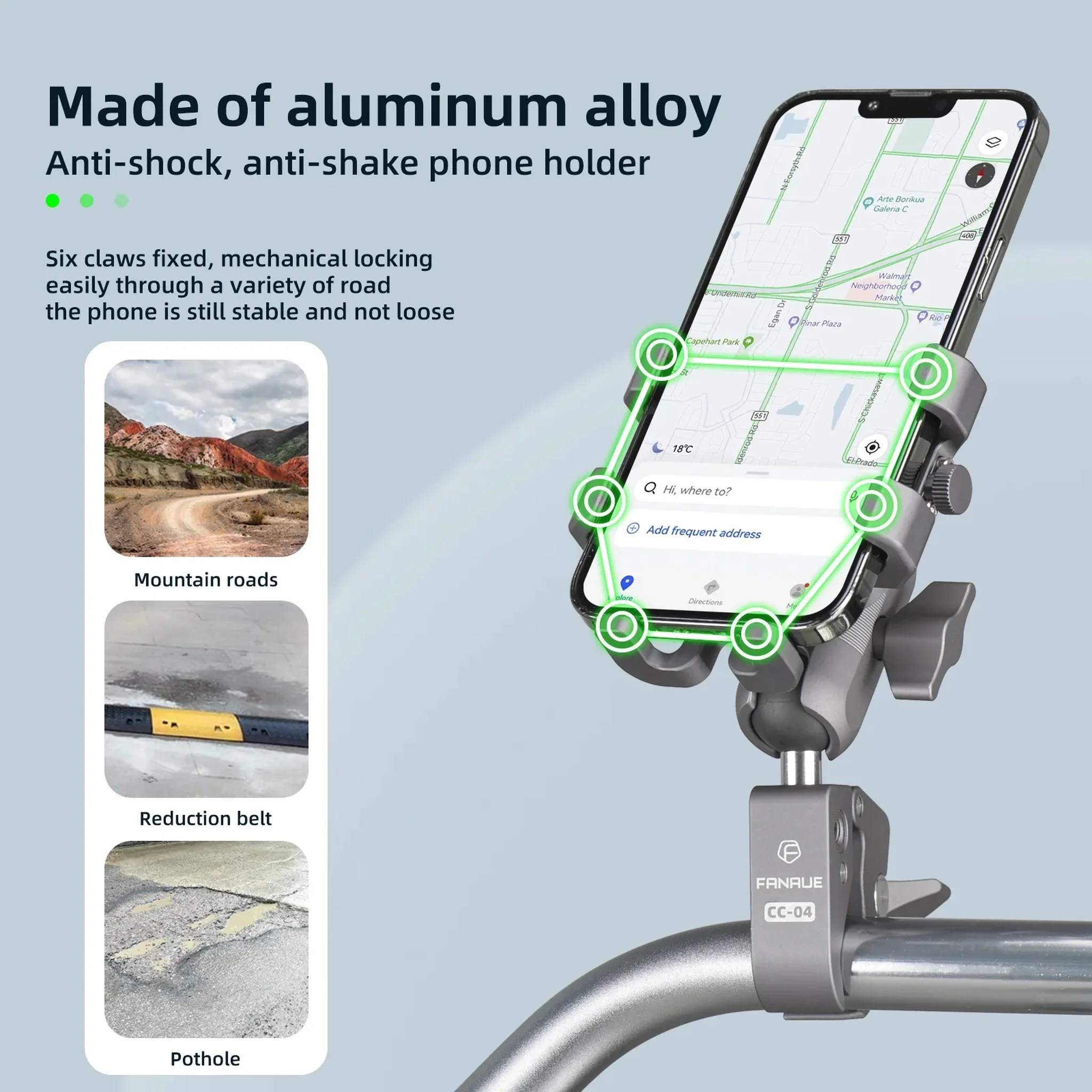 FANAUE CPC-09T6 Motorcycle Phone Mount with Shock Absorber(1" Ball )