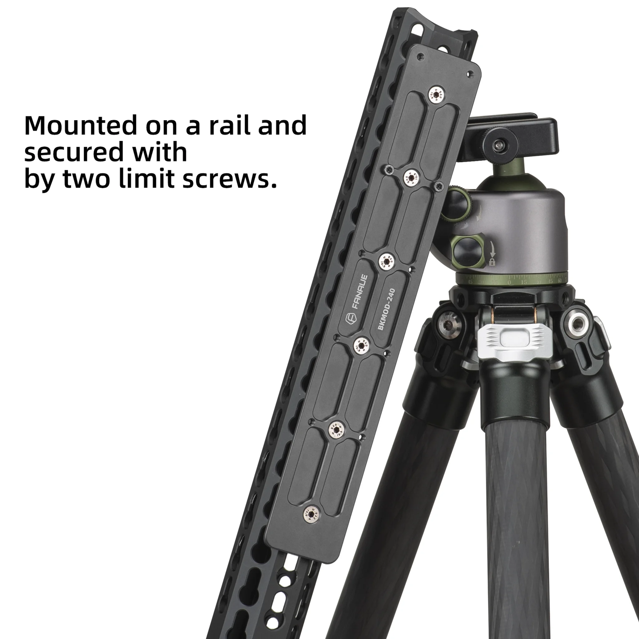FANAUE Keymod Rail Tripod Plate Adapter Mount BKMOD-240 with Safety Stop Screws,for Tripod Ball Head Ballhead,Compatible Arca Swiss RRS Dovetail(240mm)