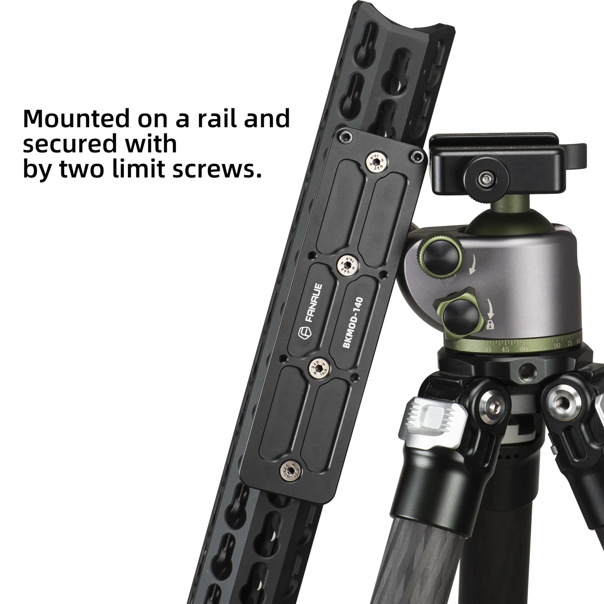 FANAUE Keymod Rail Tripod Plate Adapter Mount BKMOD-140 with Safety Stop Screws,for Tripod Ball Head Ballhead,Compatible Arca Swiss RRS Dovetail(140mm))