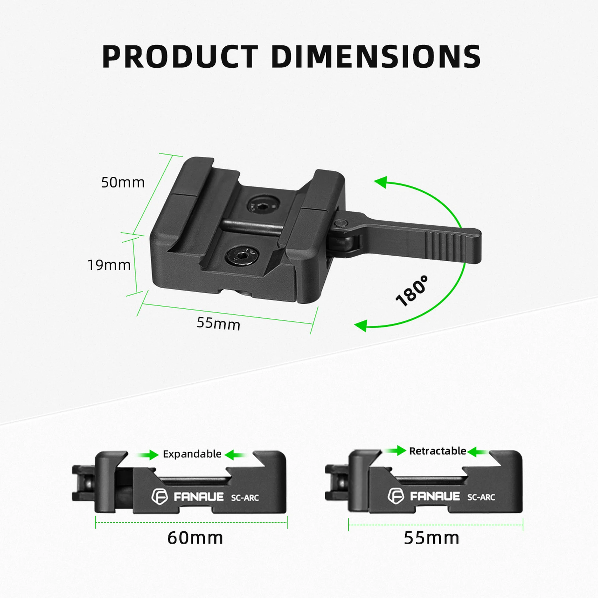 FANAUE SC-ARC Bipod Clamp Quick Release Lever-Release Arca Swiss RRS Mount Dovetail to Picatinny Adapter for monopods & bipods Hunting Tripod