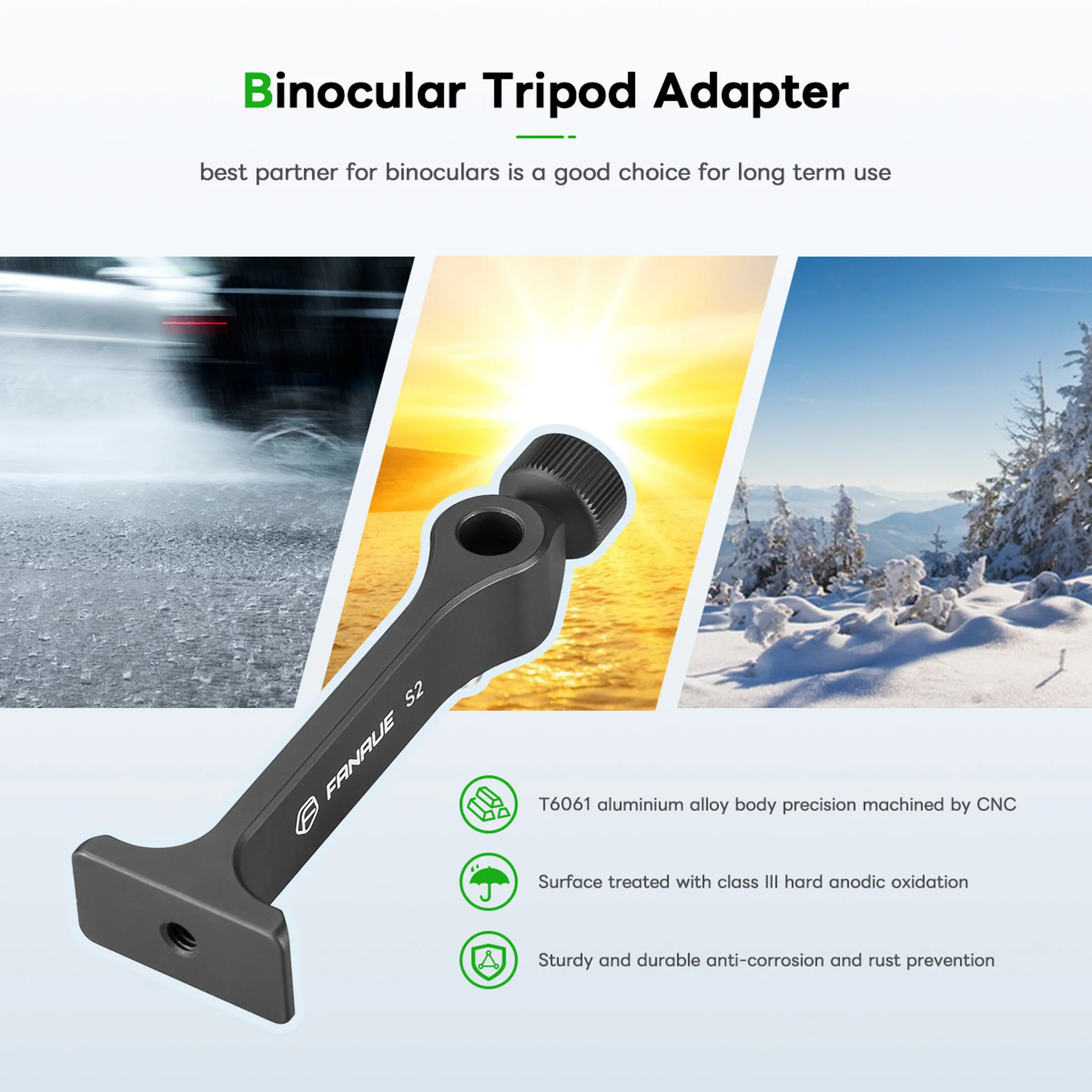 FANAUE S2 Binocular Tripod Adapter with 1/4-20" Thread Compatible with Porro Binoculars and Arca Ball Heads