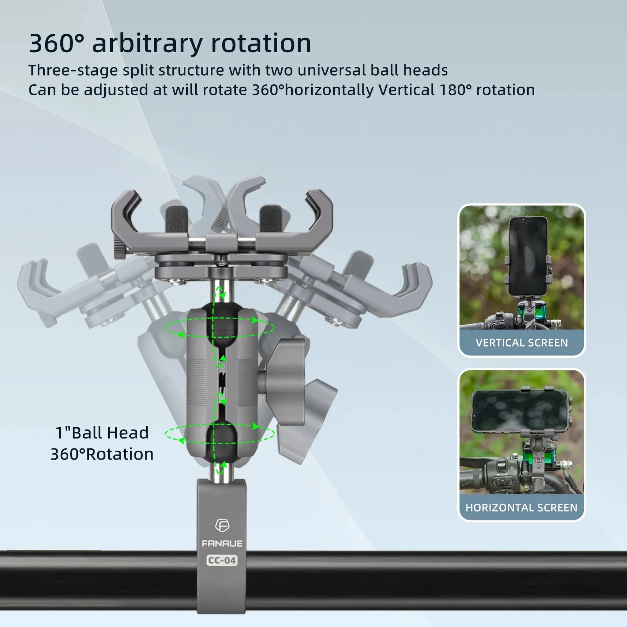 FANAUE CPC-09T6 Motorcycle Phone Mount with Shock Absorber(1" Ball )