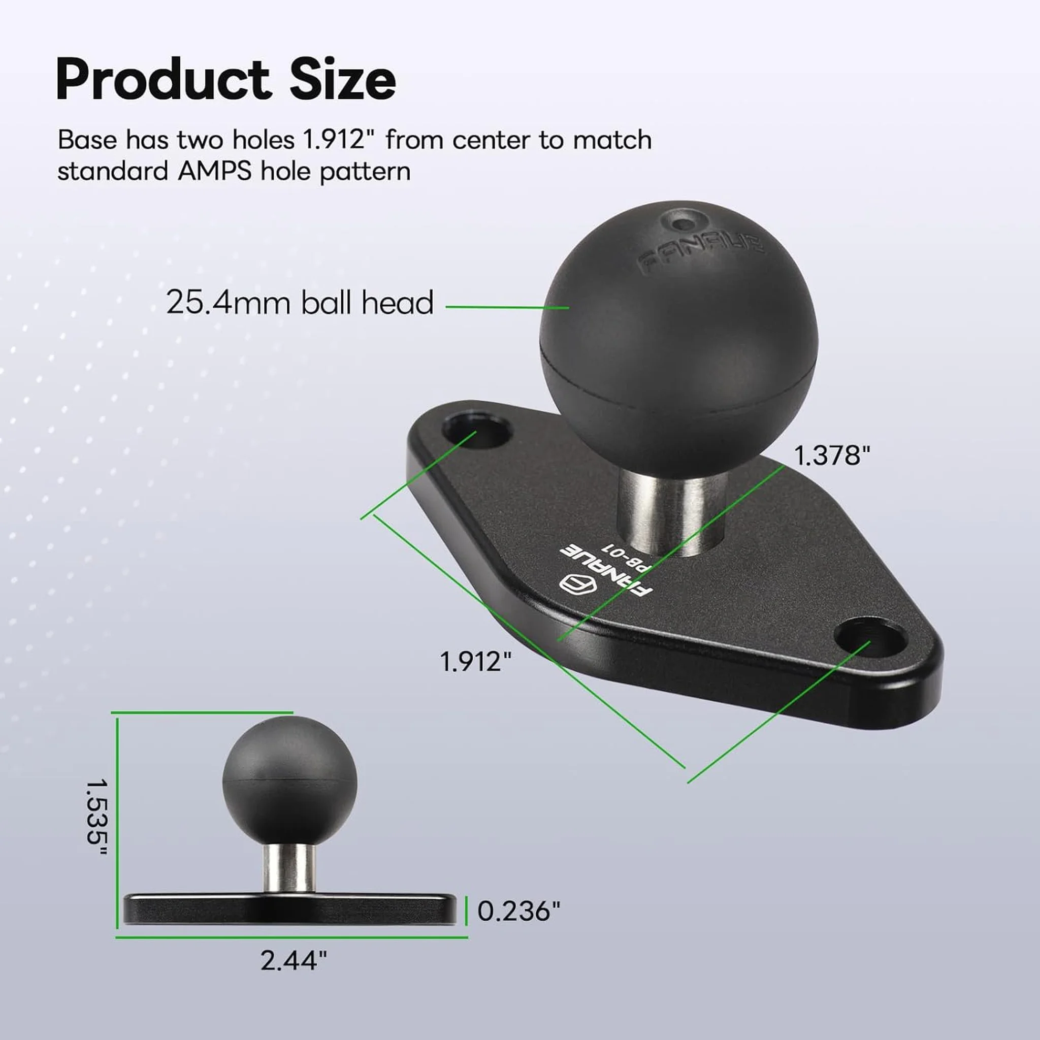 FANAUE 2 Pack 25/20/17 TPU Ball Mount Diamond Base, Compatible with RAM Mount B Size 1" Ball Double Socket Arm, Meets Industry Standard AMPS 1.912'' Hole Pattern