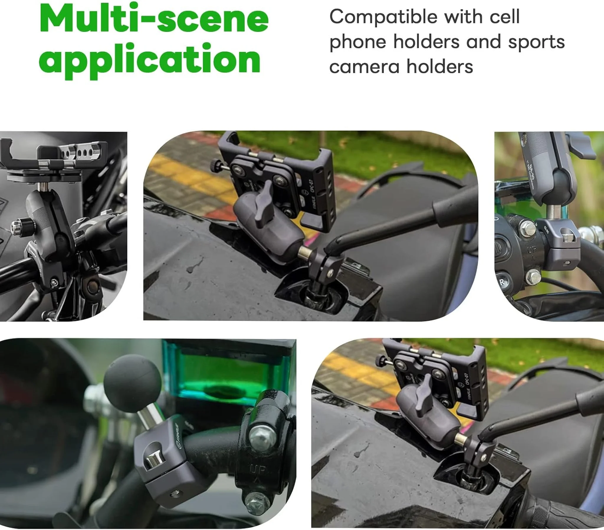 FANAUE Handlebar U-Bolt Base Clamp for Rails 0.85" to 1.14" in Diameter CC-05 Rod Clamp with B Size 1" Ball For RAM Mounts