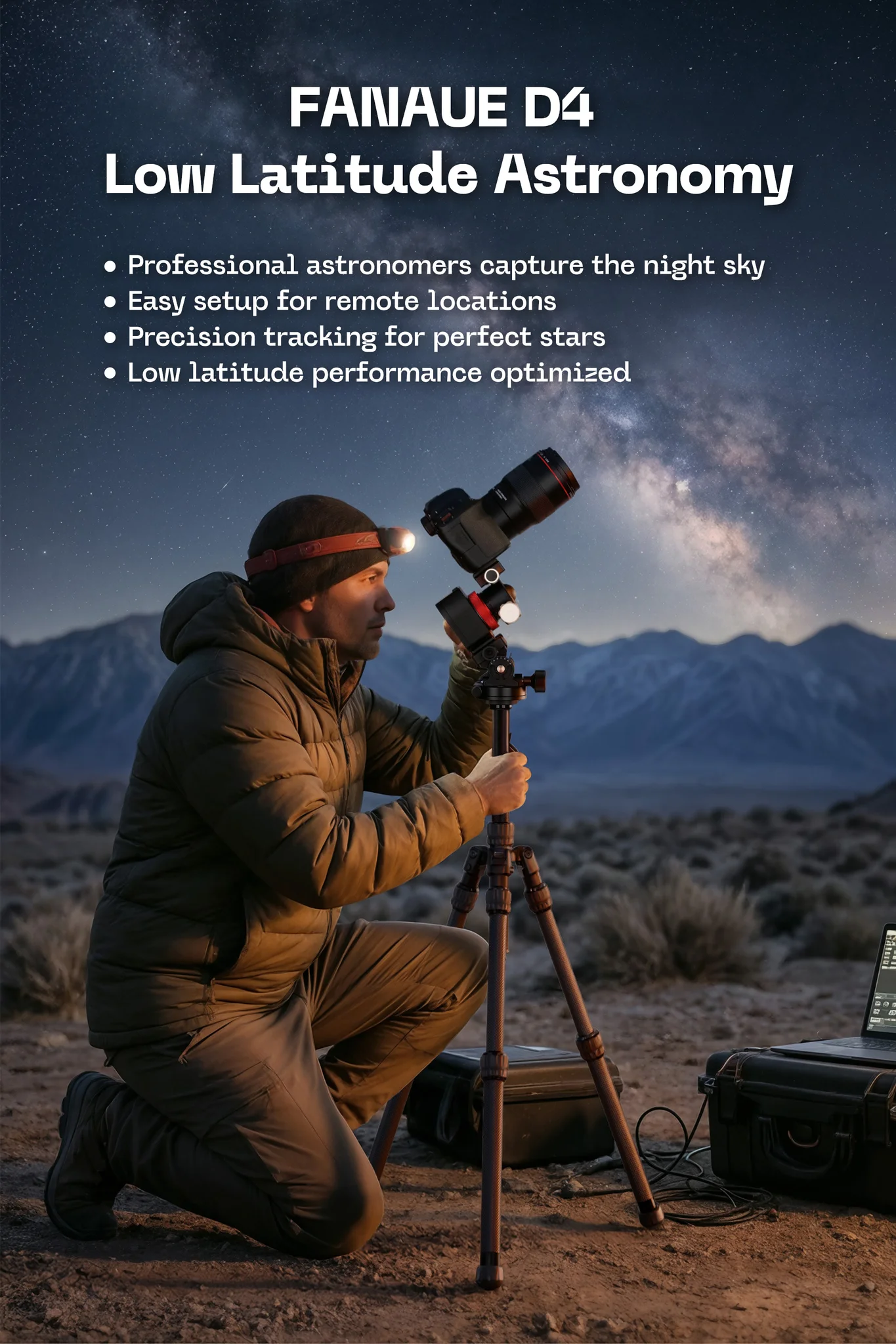 FANAUE D4 EQ Base, EQ Ballhead, Telescope Accessory, Black