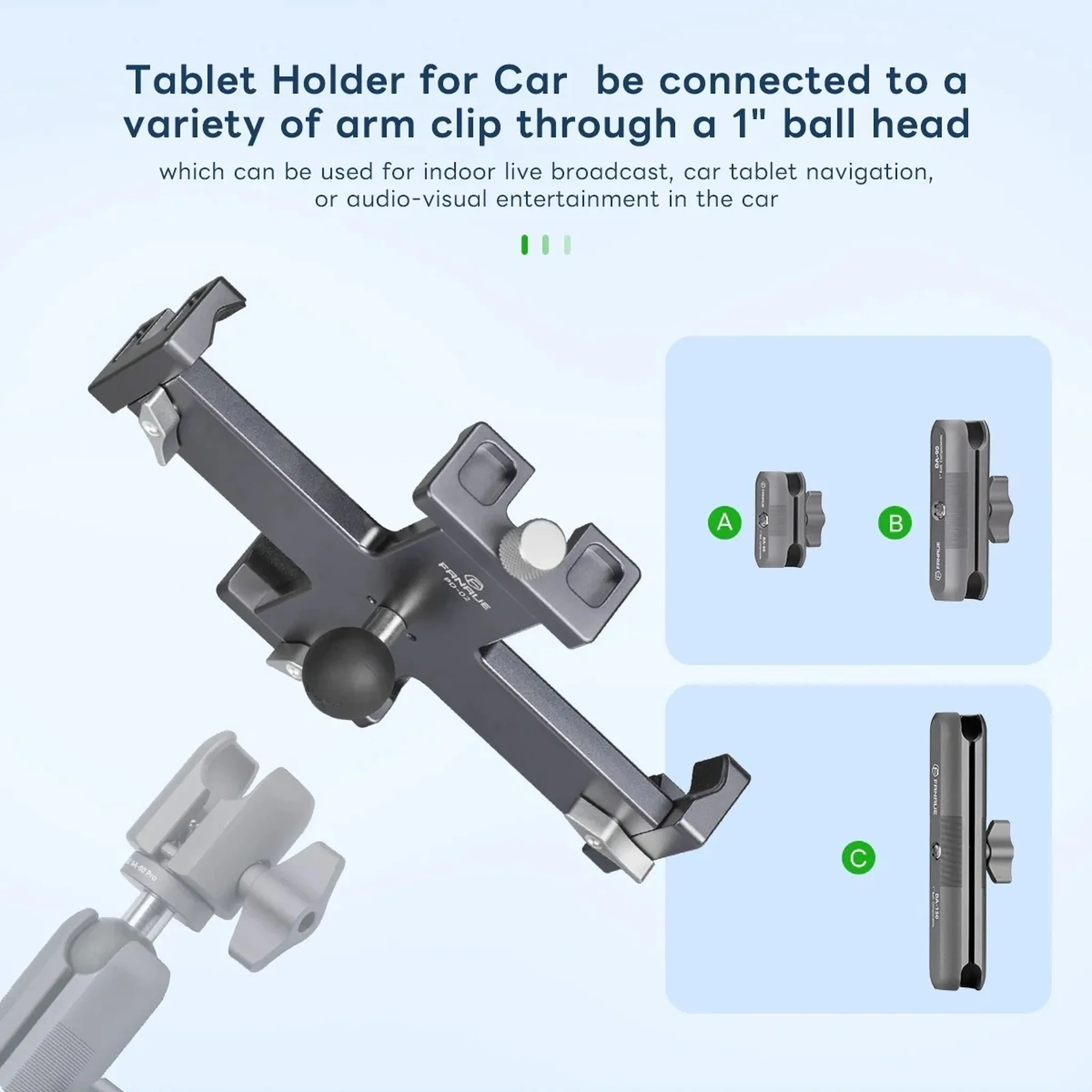 FANAUE PD-02 Lightweight Design 360 Rotatable Tablet Holder for Car（8-12.9"）