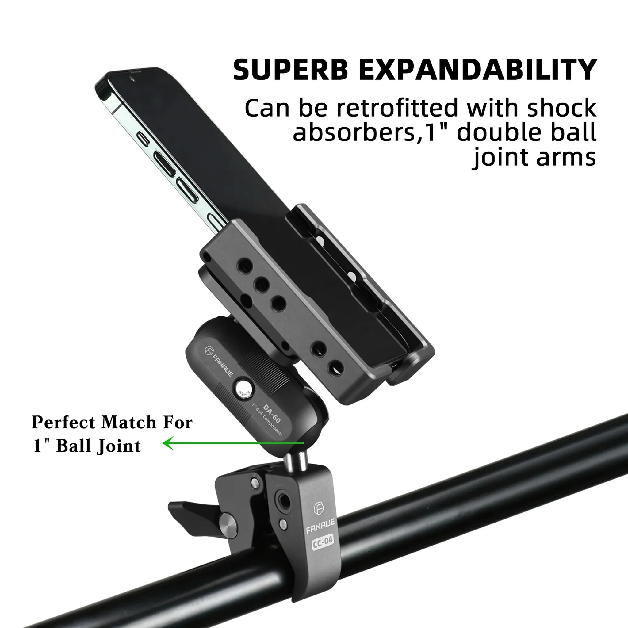 FANAUE CC-04 Handlebar Base Clamp with Detachable 25/20/17 Ball Head