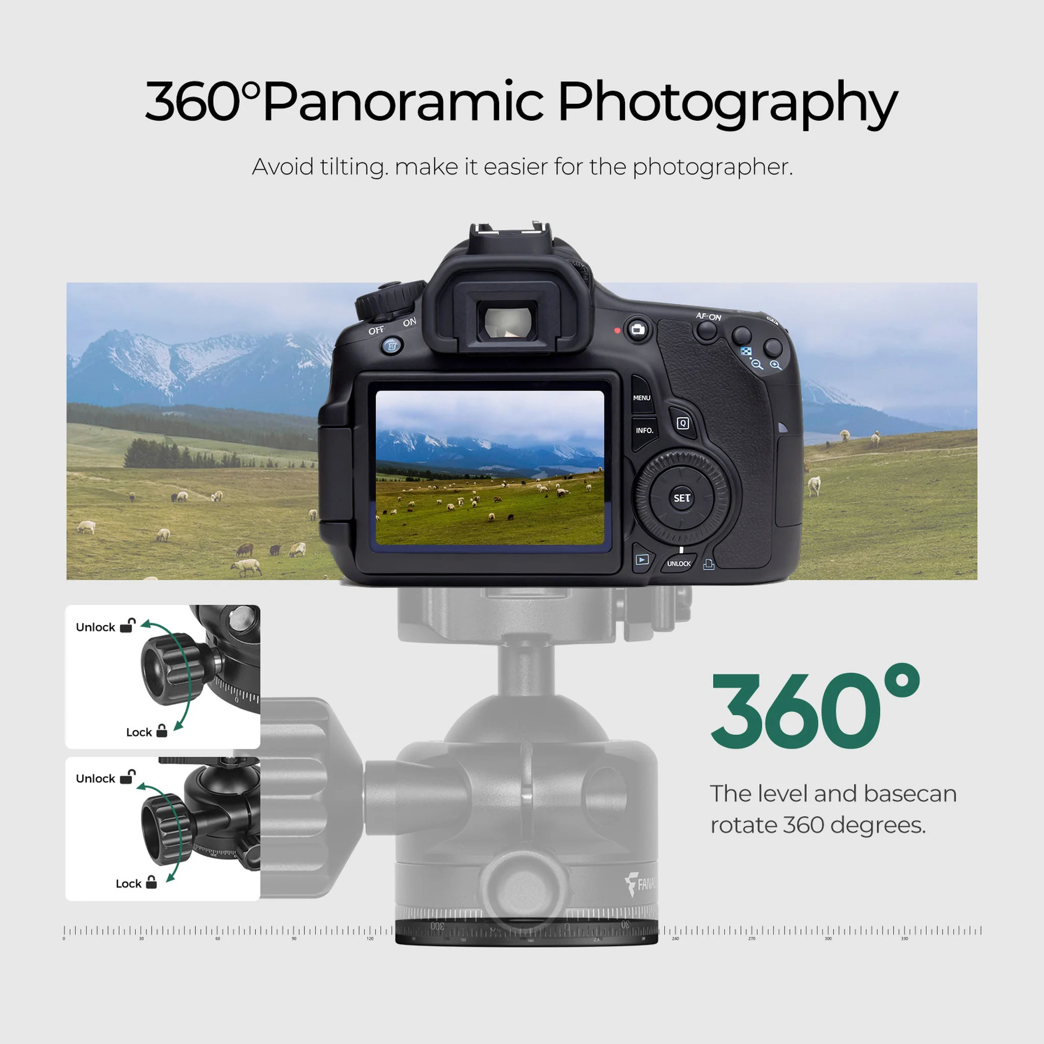 FANAUE XB-40T 360°Panning Ball head  for Tripod with Arca-Swiss Quick Release Plate (Base diameter 55 mm/2.16inch)