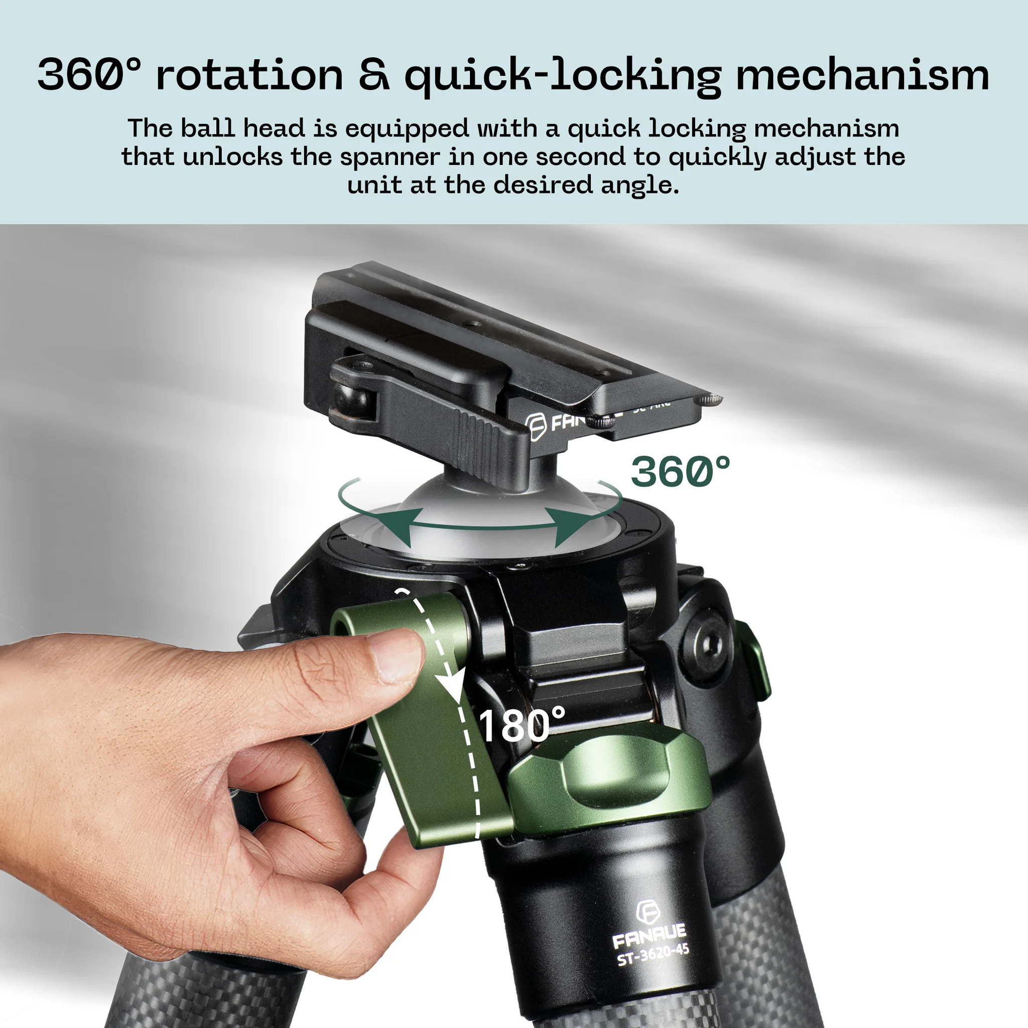 FANAUE Carbon Fiber Tripod With SC-ARC Clamp with Rotating Ball Head Adapter,Load 55.12lb/25kg