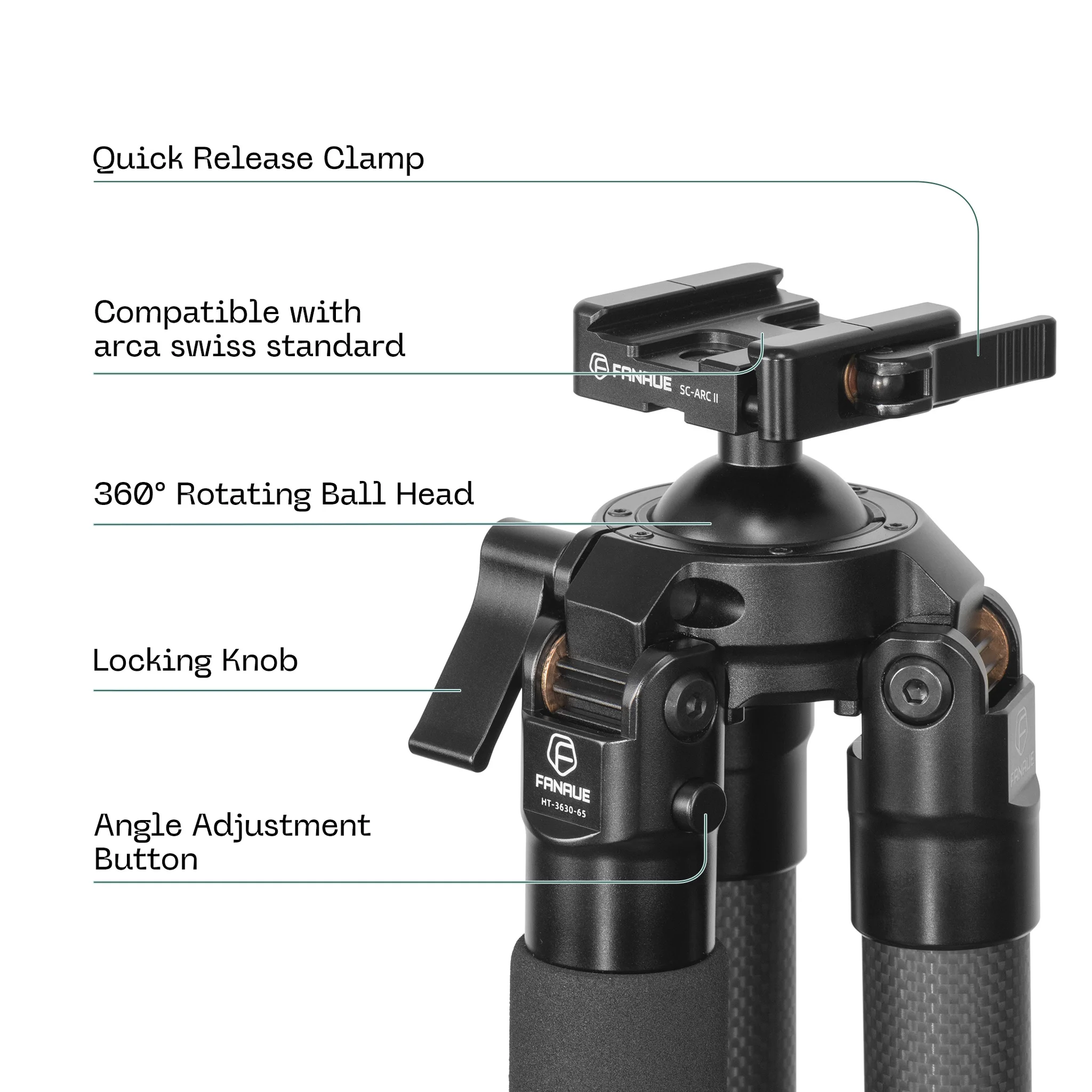 FANAUE HT-3630-65 66.14" Carbon Fiber Tripod For Hunting Shooting with 65mm ballhead,3 section