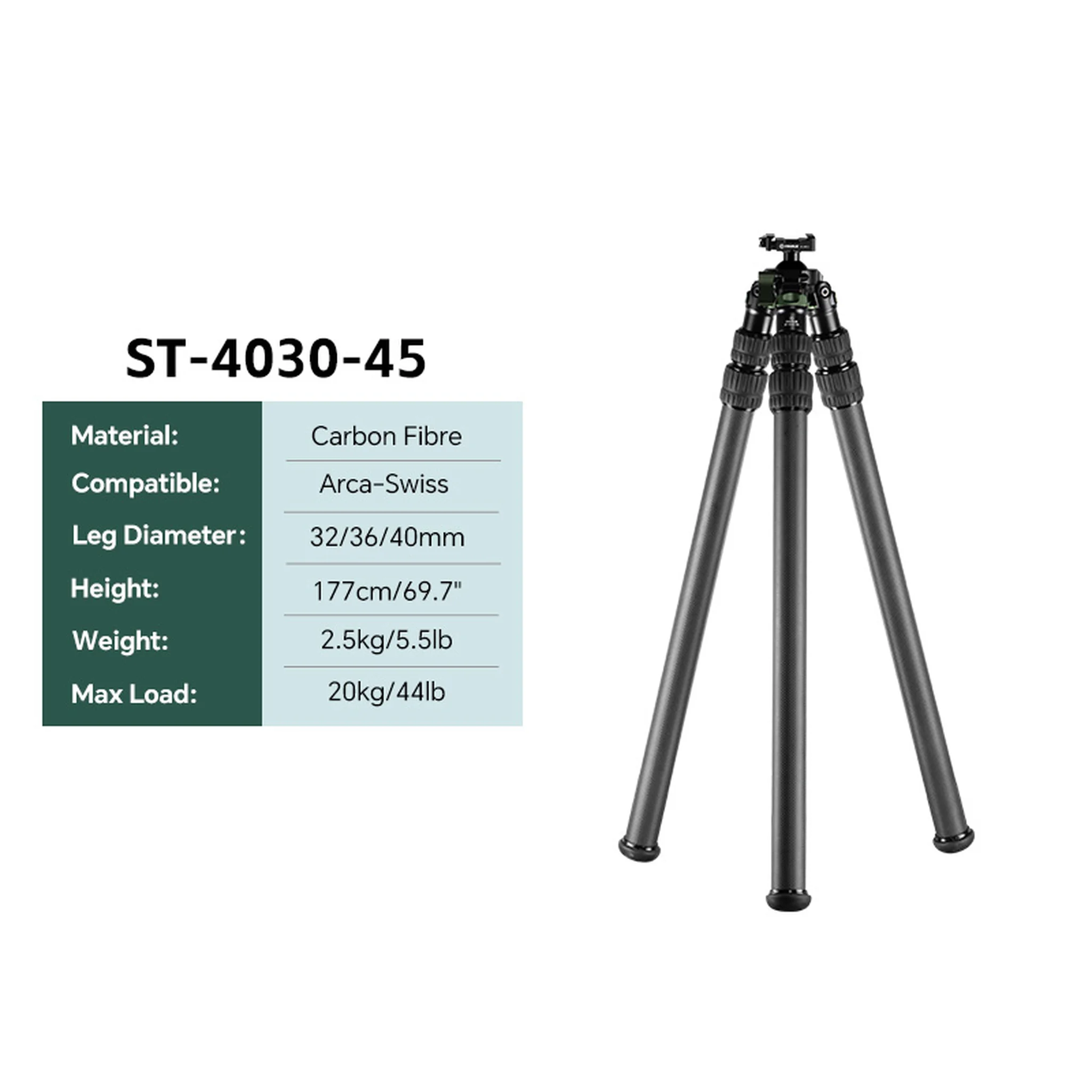 FANAUE Carbon Fiber Tripod With SC-ARC Clamp with Rotating Ball Head Adapter,Load 55.12lb/25kg