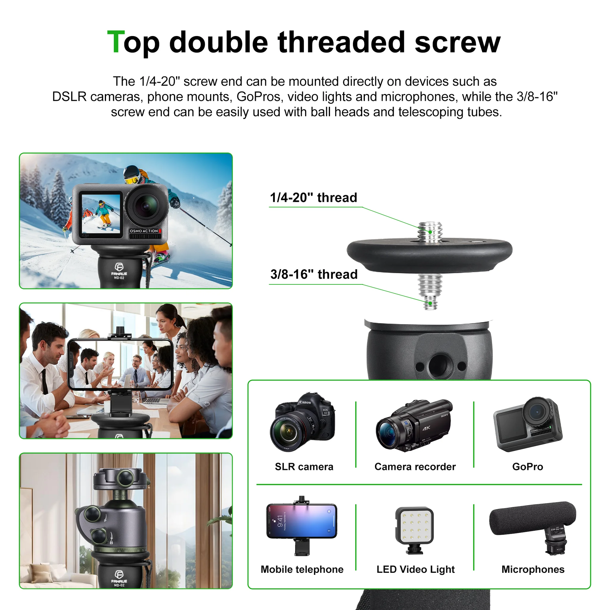 FANAUE MD-02 5-Section Carbon Fiber Monopod 32mm (1.26") diameter tube for DSLR Camera Hiking （Height:65.75 inch）