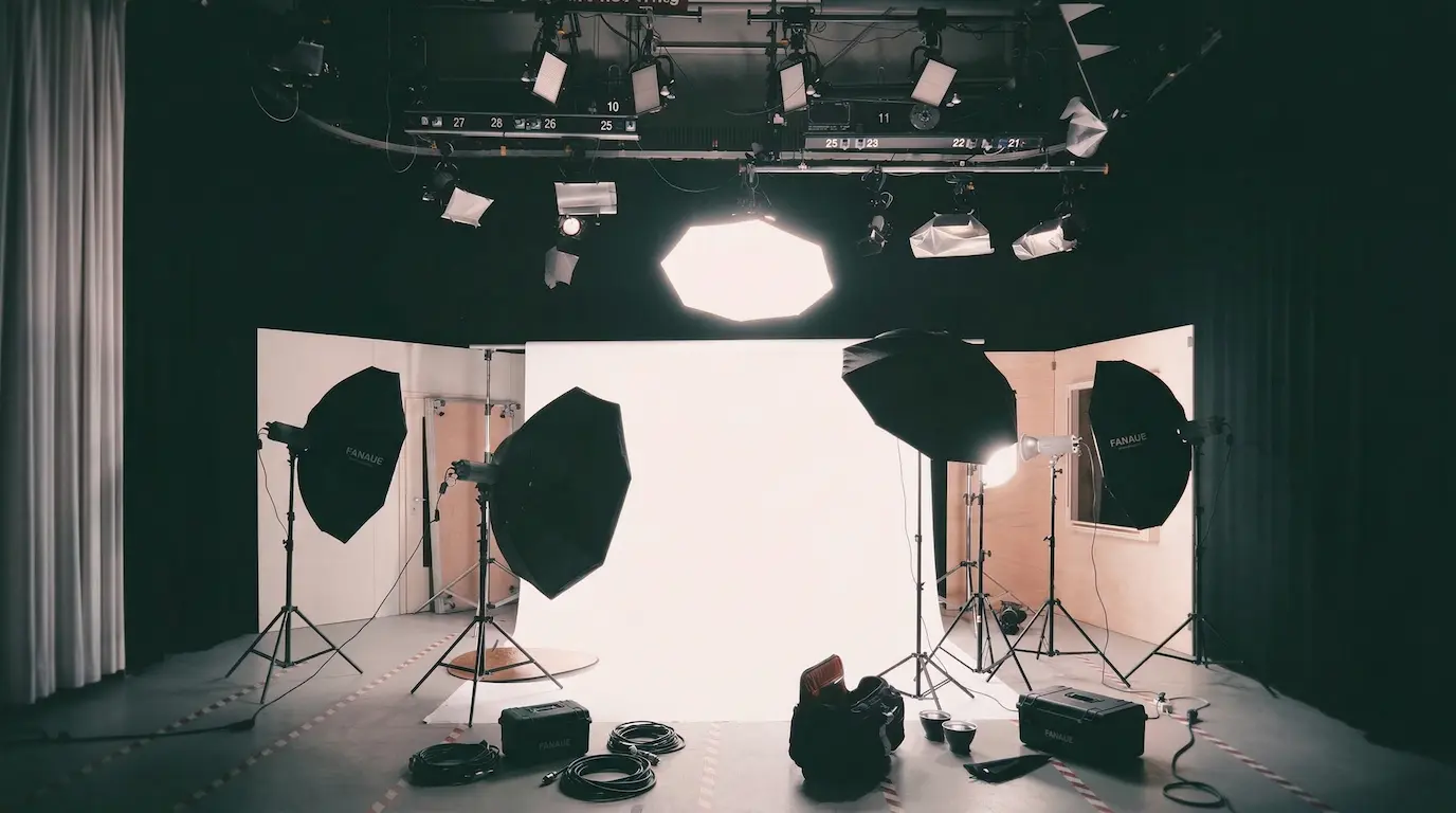 Professional photography gear with tripod support accessories